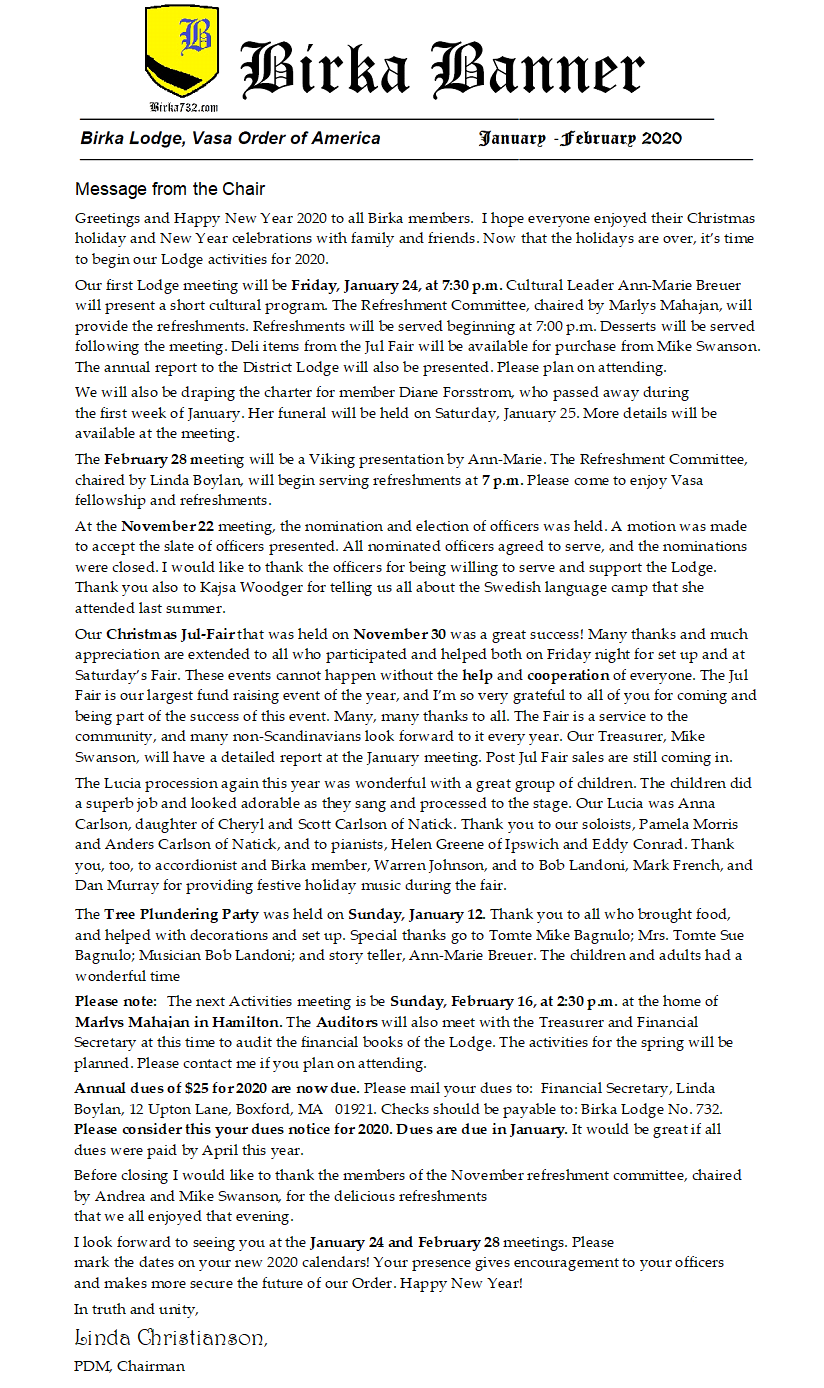 Click to see the rest of the January -February Birka Banner Newsletter