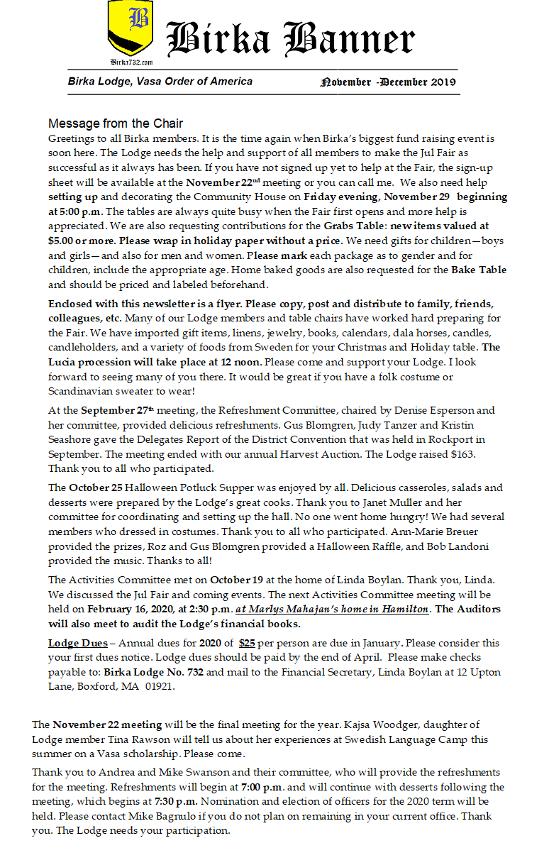 Click here to view the November -December Newsletter!